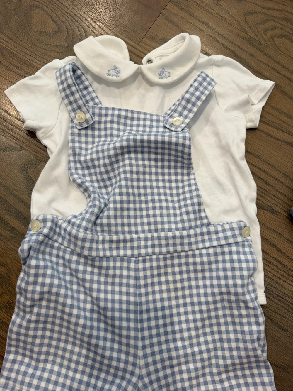 Polo by Ralph Lauren White Polo with Light Blue Gingham Overalls